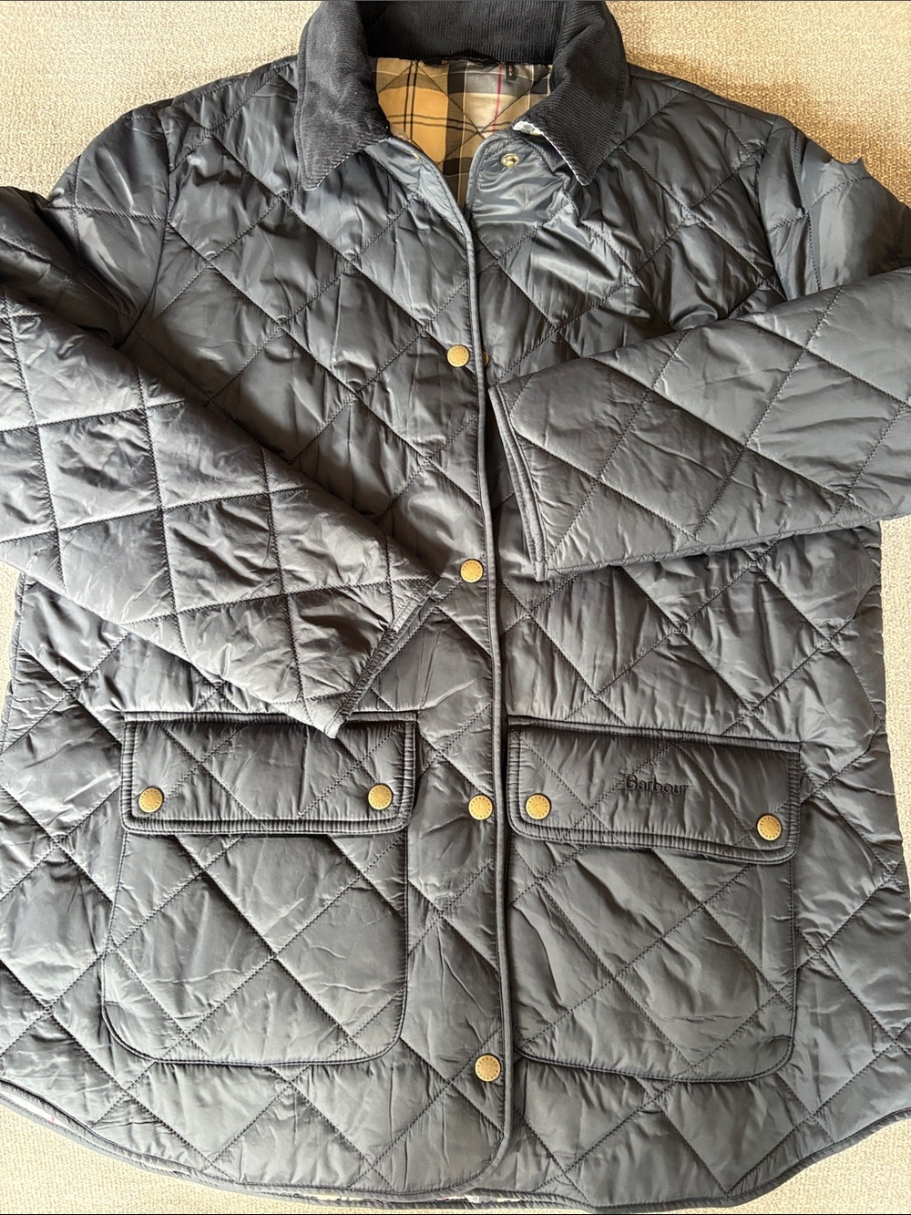 BARBOUR Oakland Quilt Tartan Quilted Barn Coat Jacket Lk New! Size 12 Euro 42